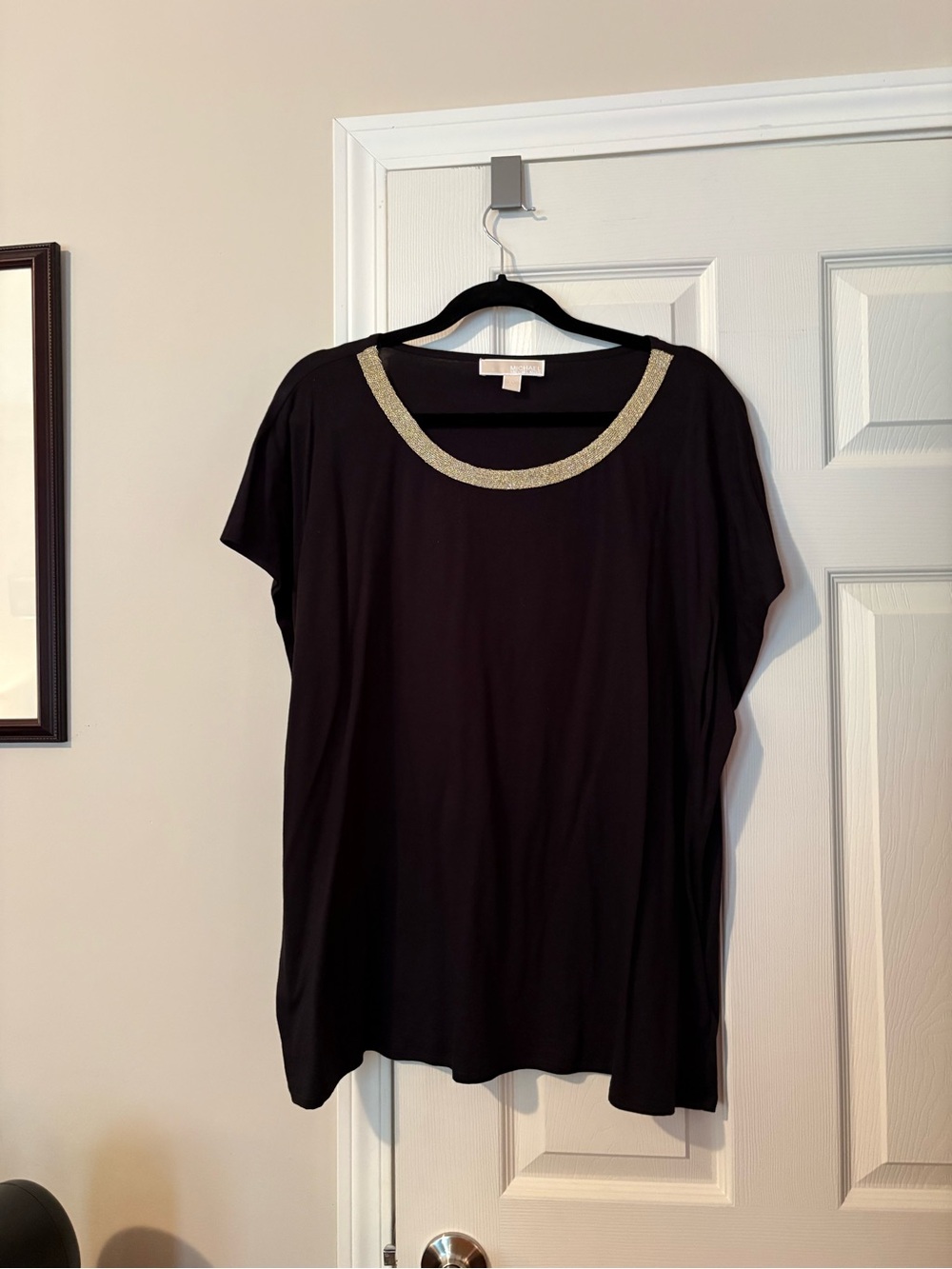 Michael Kors Black Short Sleeve Top with Gold Neckline